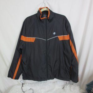 Champion Windbreaker Athletic Jacket Outerwear Black with Orange Size Large